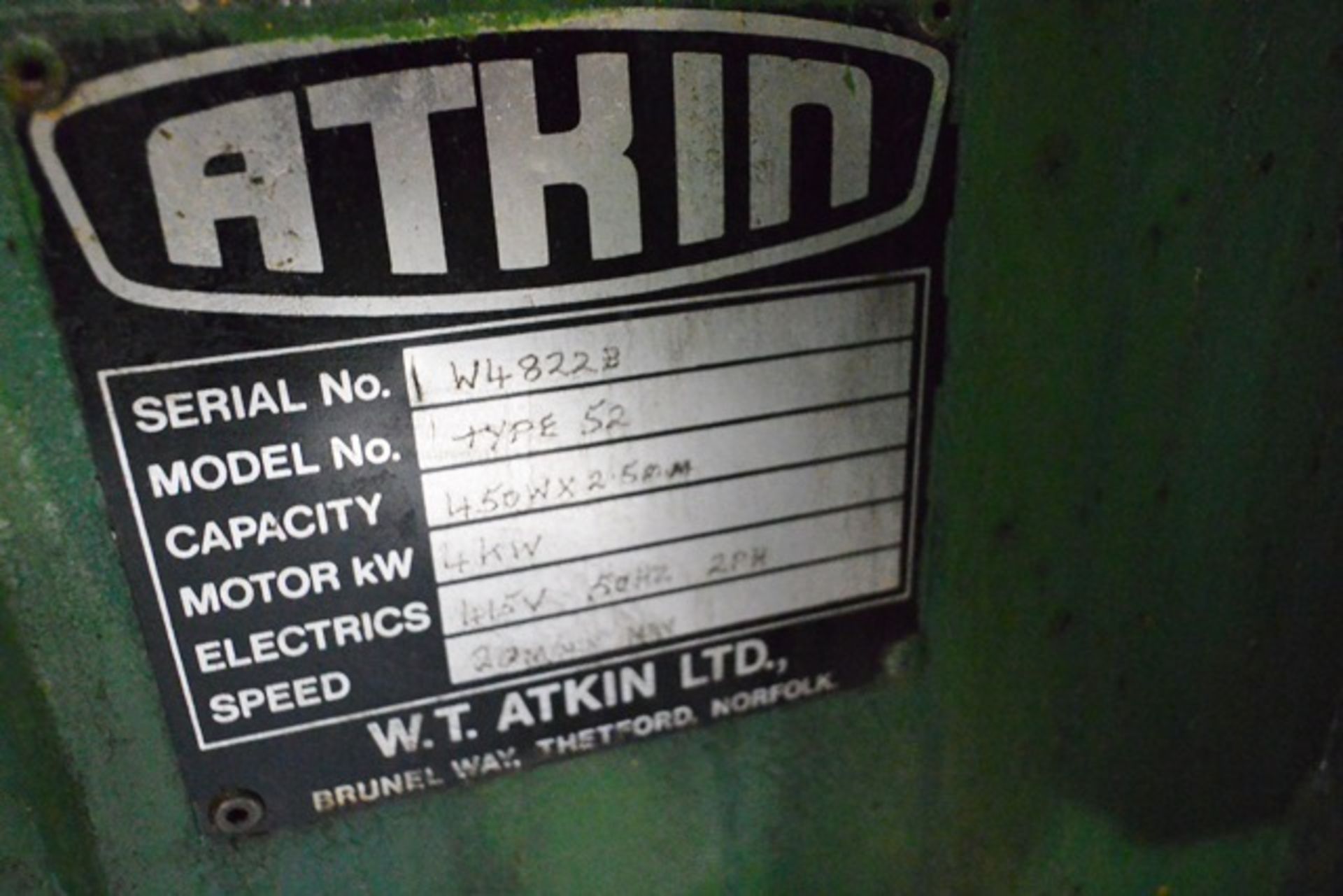 Atkin type 52 press feed, serial no: W4822B (3 phase), apperture size 500mm (working condition - Bild 3 aus 3