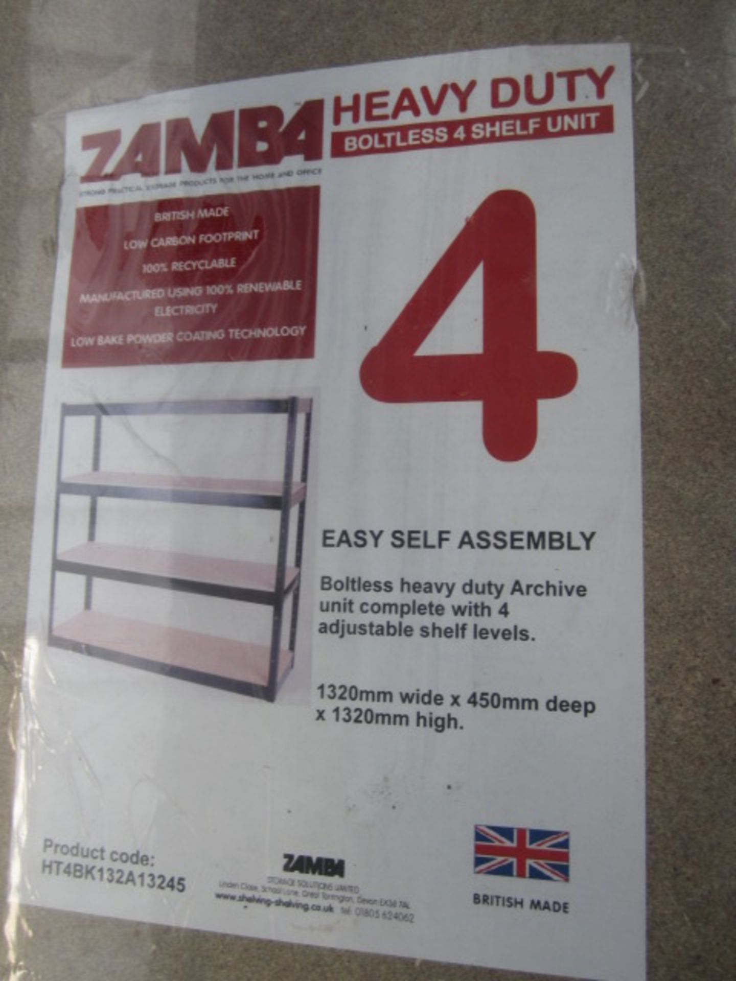 4 x packs Zamba heavy duty boltless 4 shelf unit, width: 1320mm x depth: 450mm x height: 1320mm - Image 2 of 2