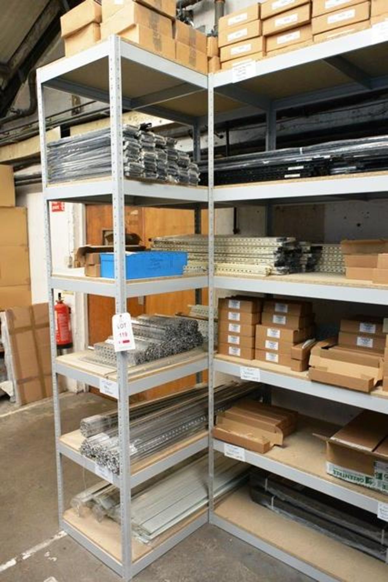 Two bays of adjustable boltless stores racking (6 shelf), approx 2.4 x 1.5m (excludes all contents).