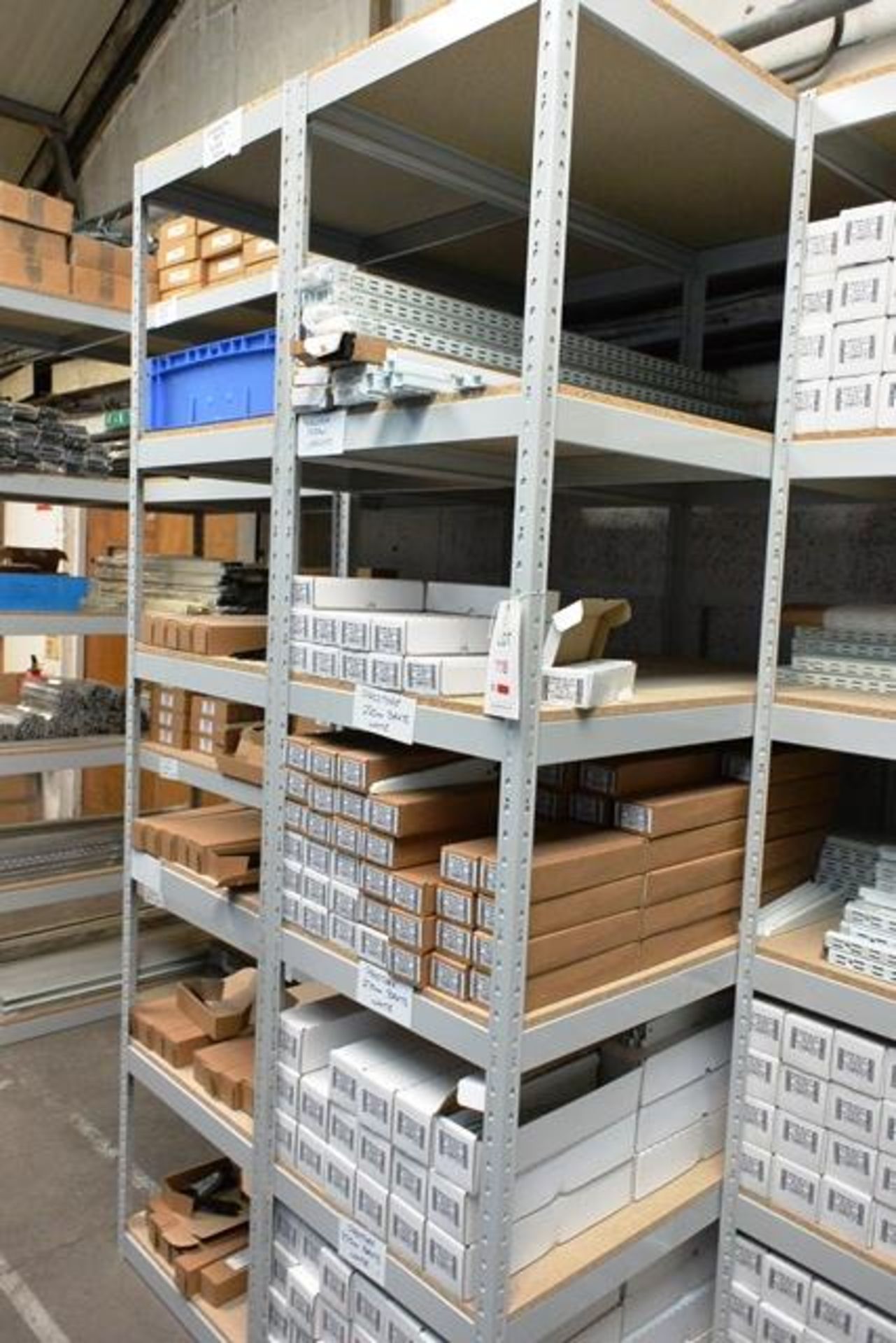 Two bays of adjustable boltless stores racking (6 shelf), approx 2.4 x 1.5m (excludes all contents).