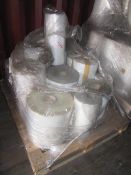 Four pallets of assorted size plastic wrap rolls, approx 60 in total