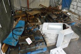 Contents of six pallets to incl. various steel jigs, clamps, etc. (sold as spares/repairs) (please