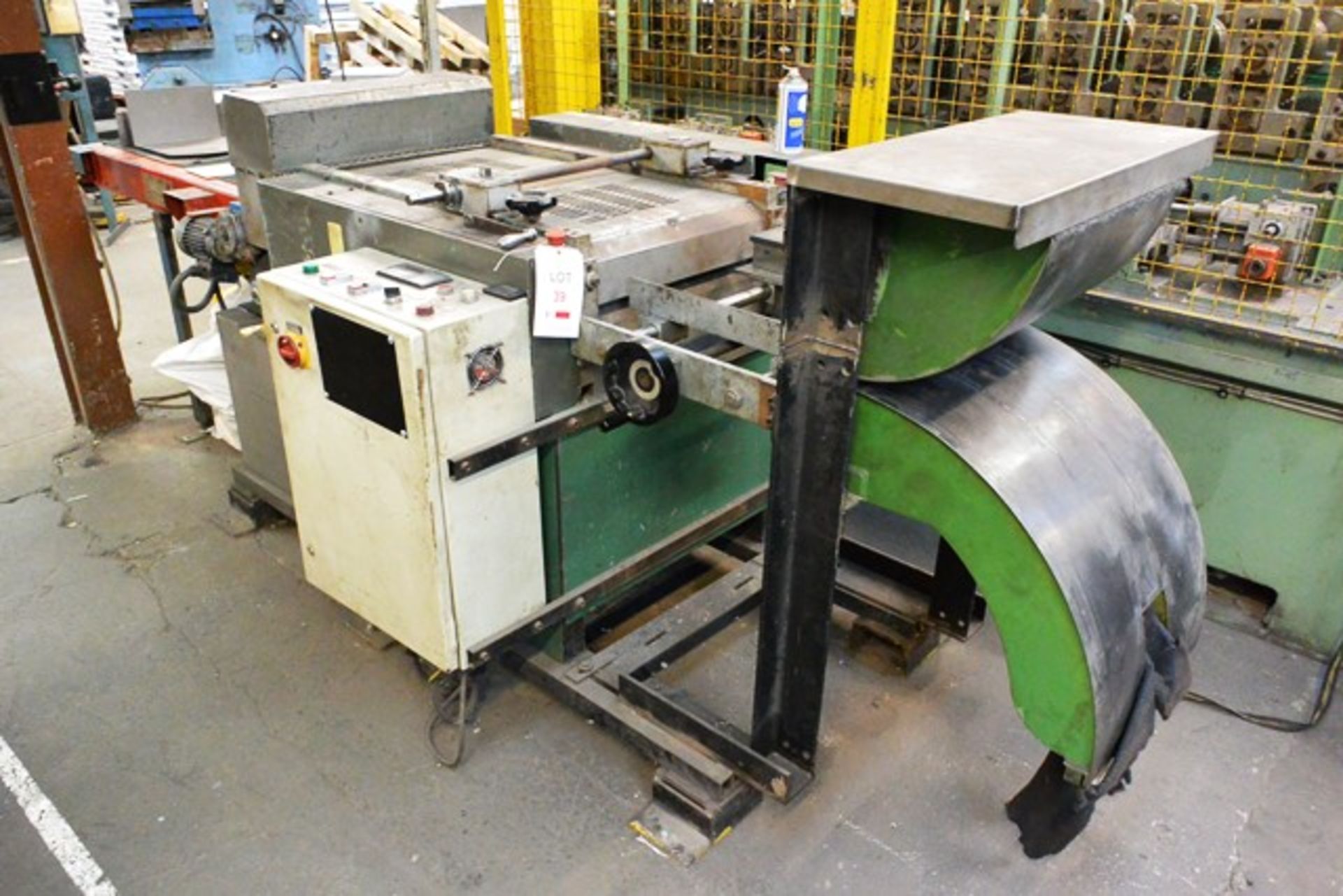 Carbonini Glie straightening and cut to length machine, approx max width 450mm, with powered outfeed