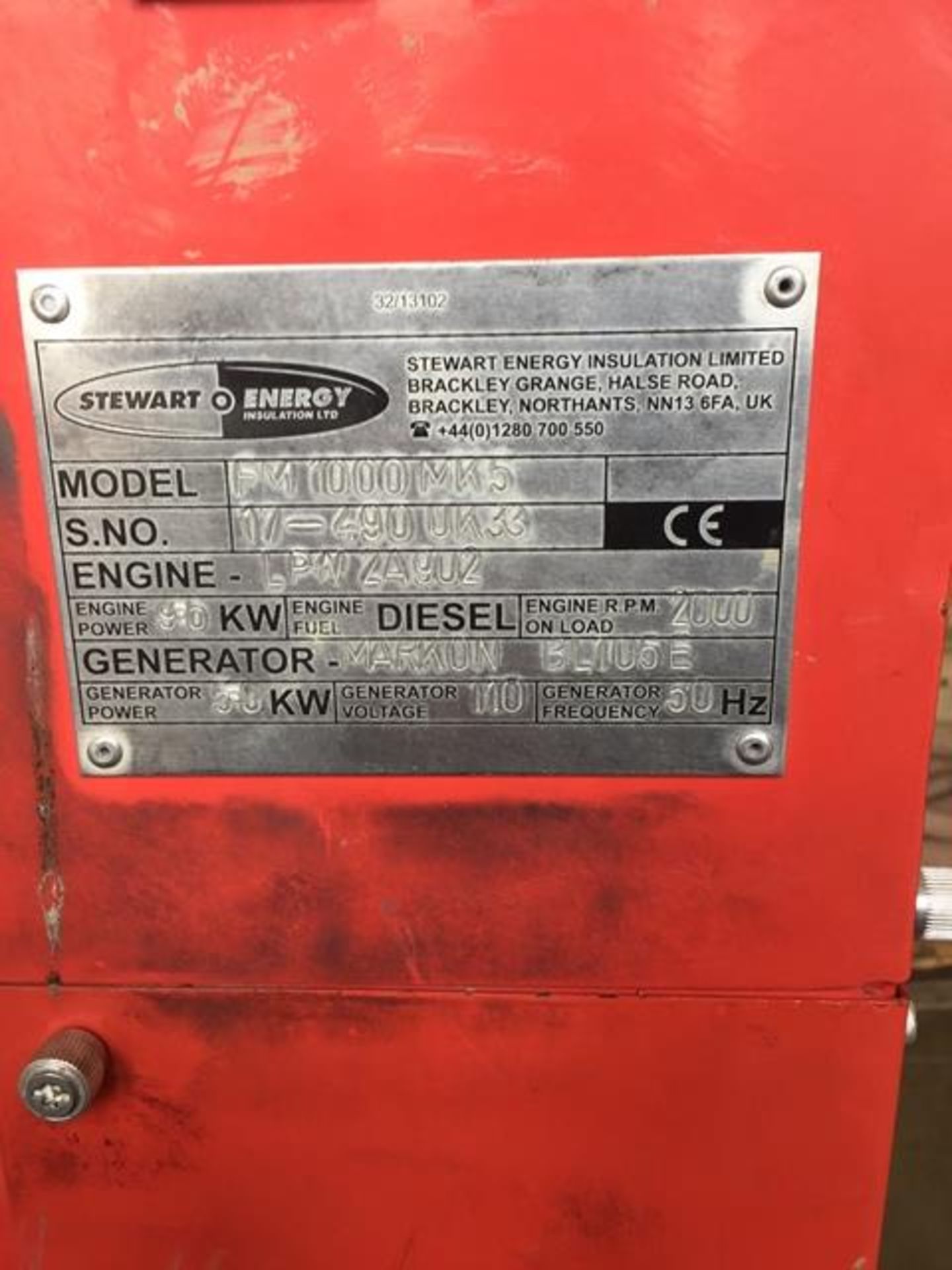 Stewart Energy Insulation Ltd Cavity wall fibre insulation pump model FM1000MKS s/n 17-490UK33, - Image 3 of 3