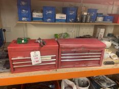 Contents of workbench to include 2x tool chests various tools, screws, fittings etc as lotted