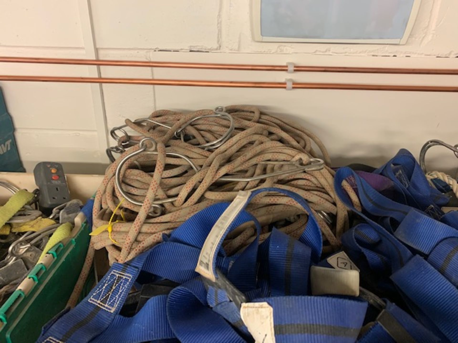 Various climbing ropes, harnesses and clips as lotted. NB: This lot has no record of Thorough - Image 3 of 3