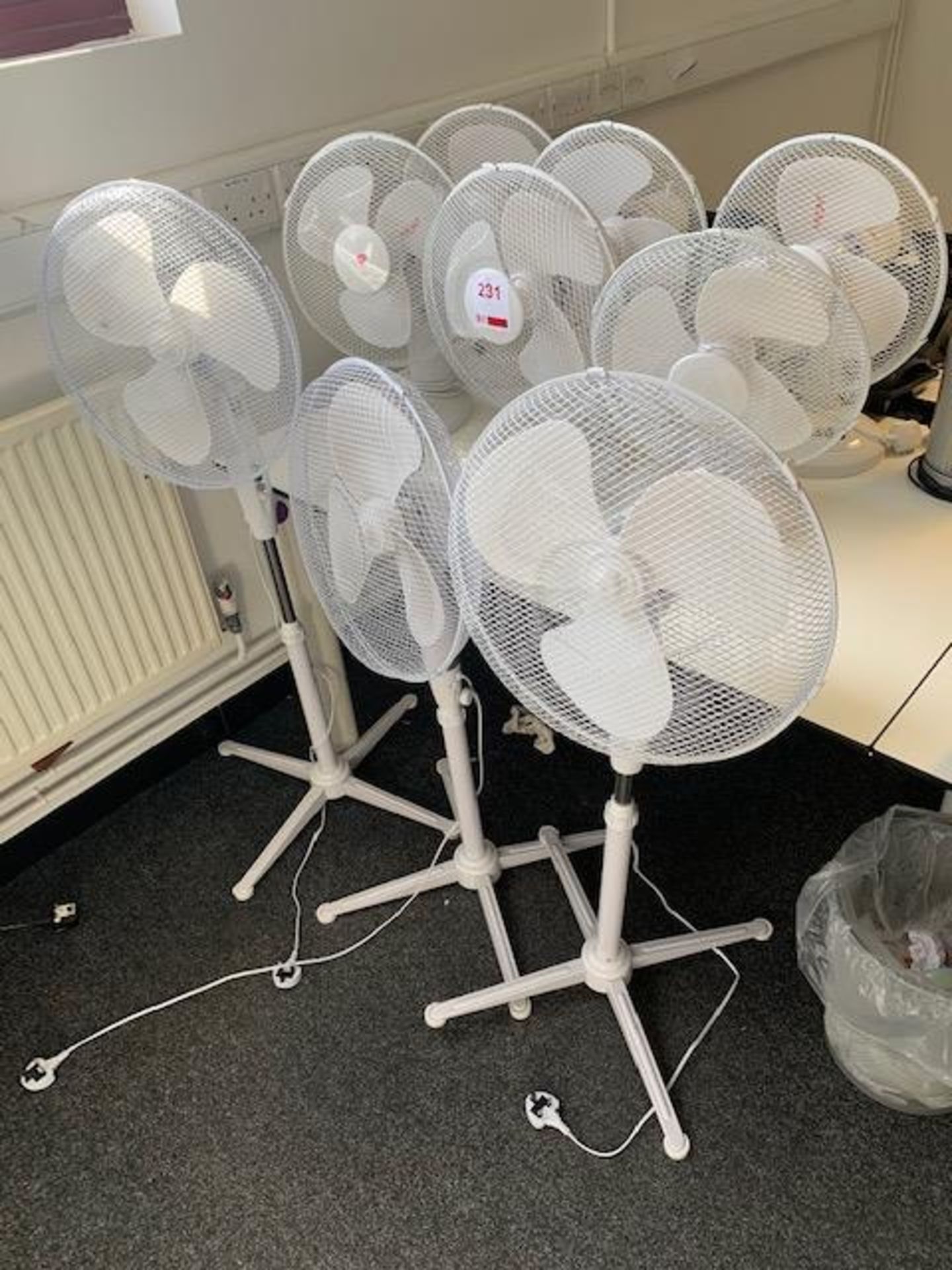 3 floor standing pedestal fans & 6 Desk fans