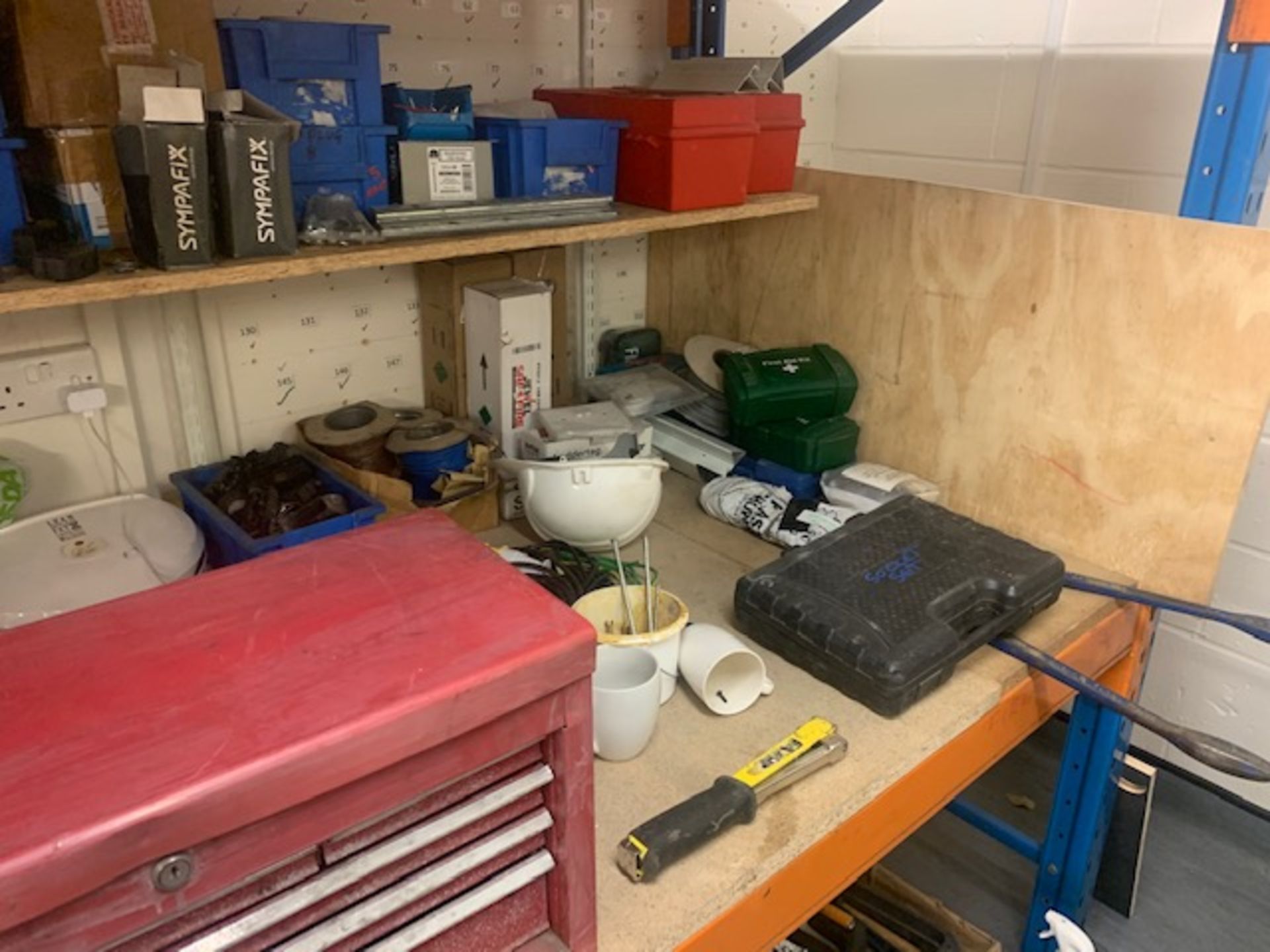 Contents of workbench to include 2x tool chests various tools, screws, fittings etc as lotted - Image 2 of 5