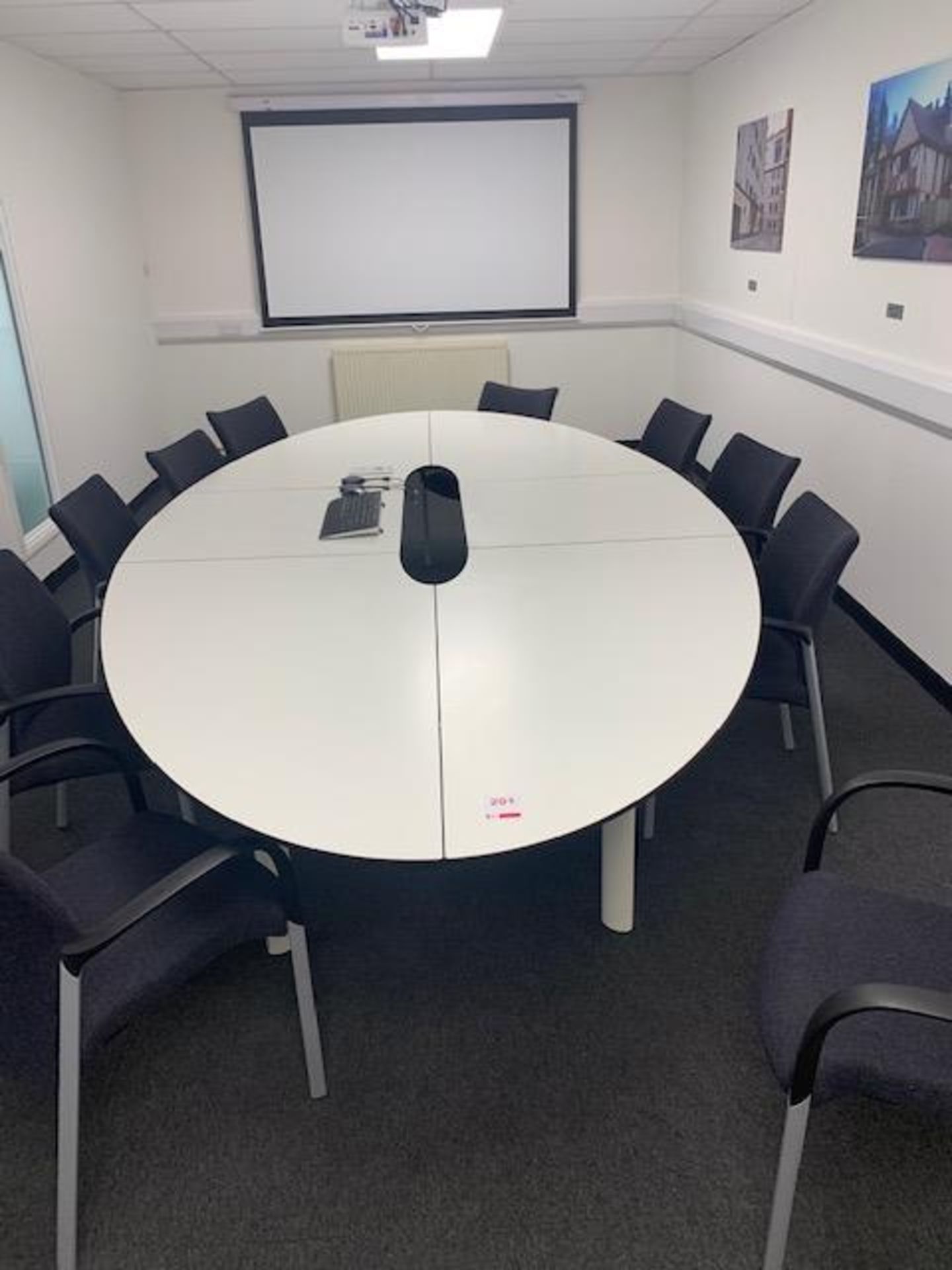 Boardroom Table complete with 10 black cloth chairs