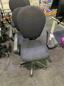 4 x black swivel and tilt office chairs in black cloth