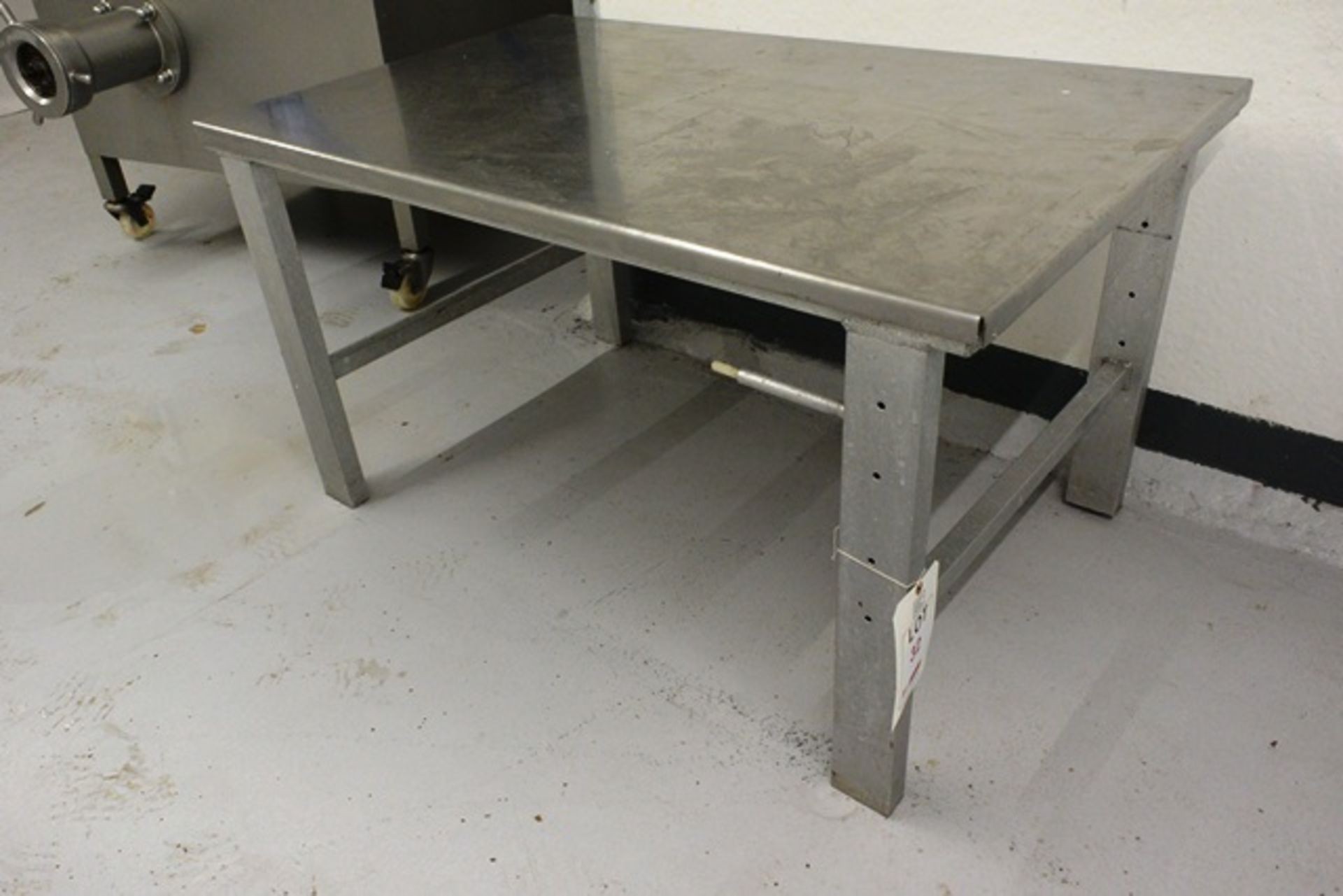 Stainless steel topped/steel frame draining table, approx 1200 x 750mm