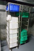 Three stainless steel 8 tray mobile trolleys (only two in image)