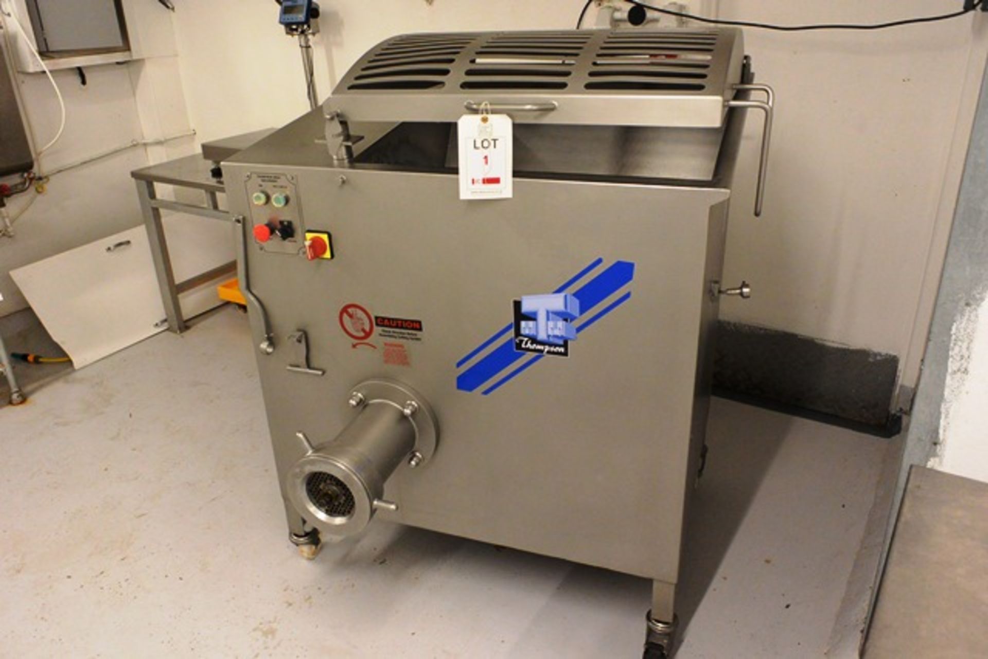 Thompson 3000 stainless steel meat grinder, serial no: 3000 M12.64 (2014), 3 phase, mounted on - Image 2 of 5