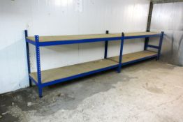 Two bays of adjustable boltless stores racking, approx 3.6m width