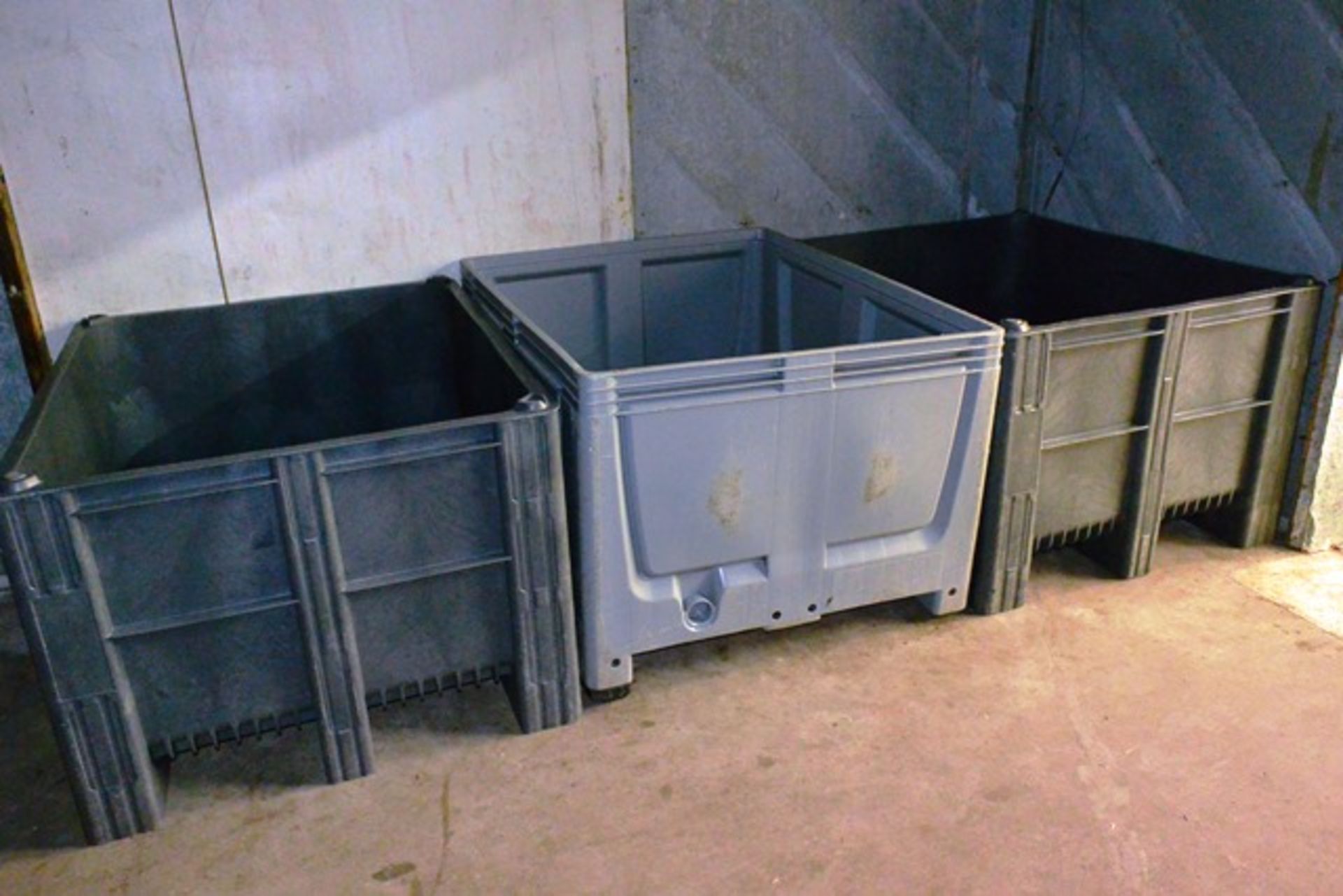 Five truck mountable, plastic bins, approx 1200 x 1000mm (only three in image)