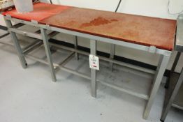 Stainless steel frame/twin nylon block cutting table, approx dimensions 1850 x 600mm