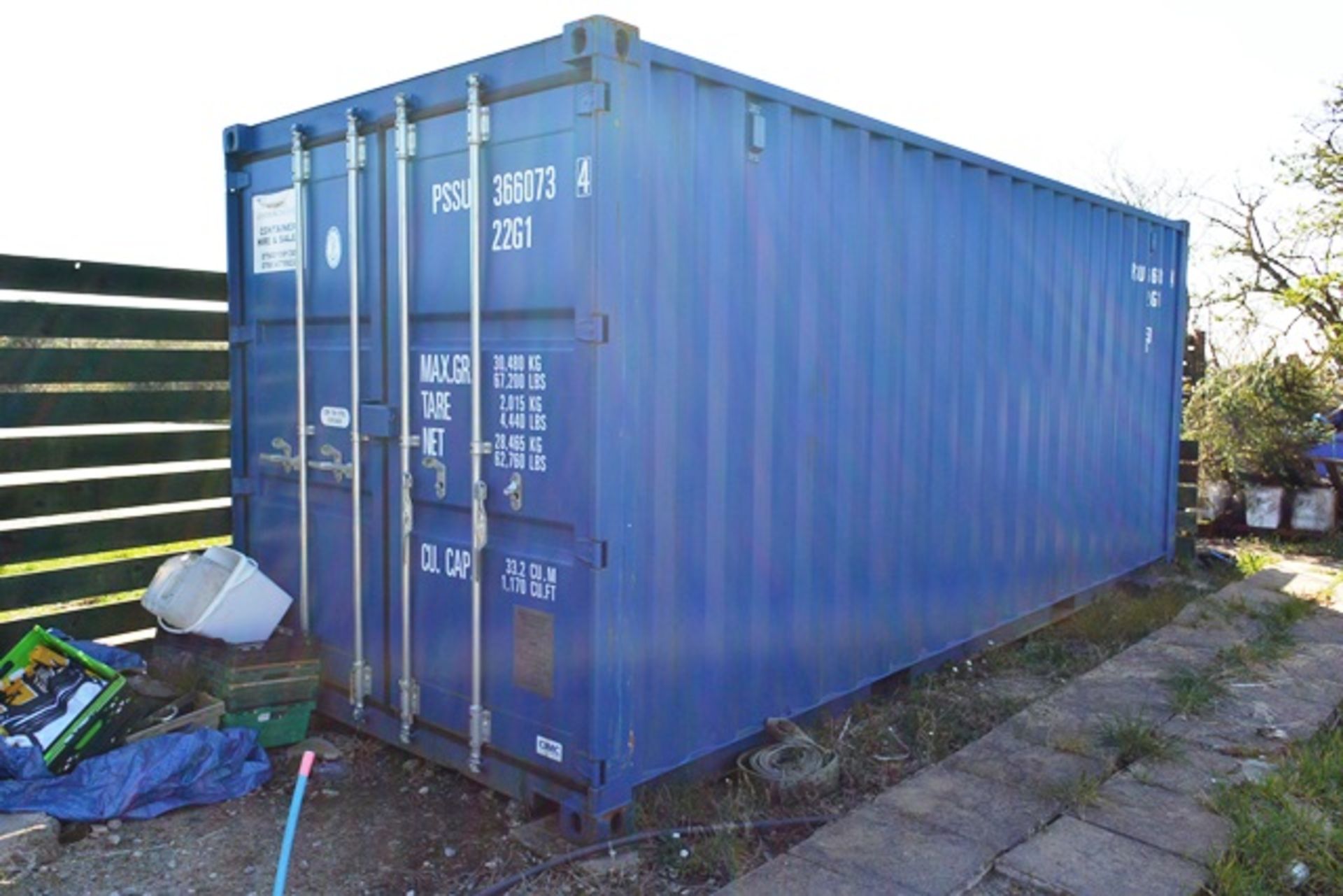 20ft storage export type container, blue, serial no: TCCC18A 22383. Contents excluded. (Please note: