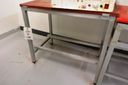 Stainless steel frame/nylon topped cutting table, approx 920 x 600mm