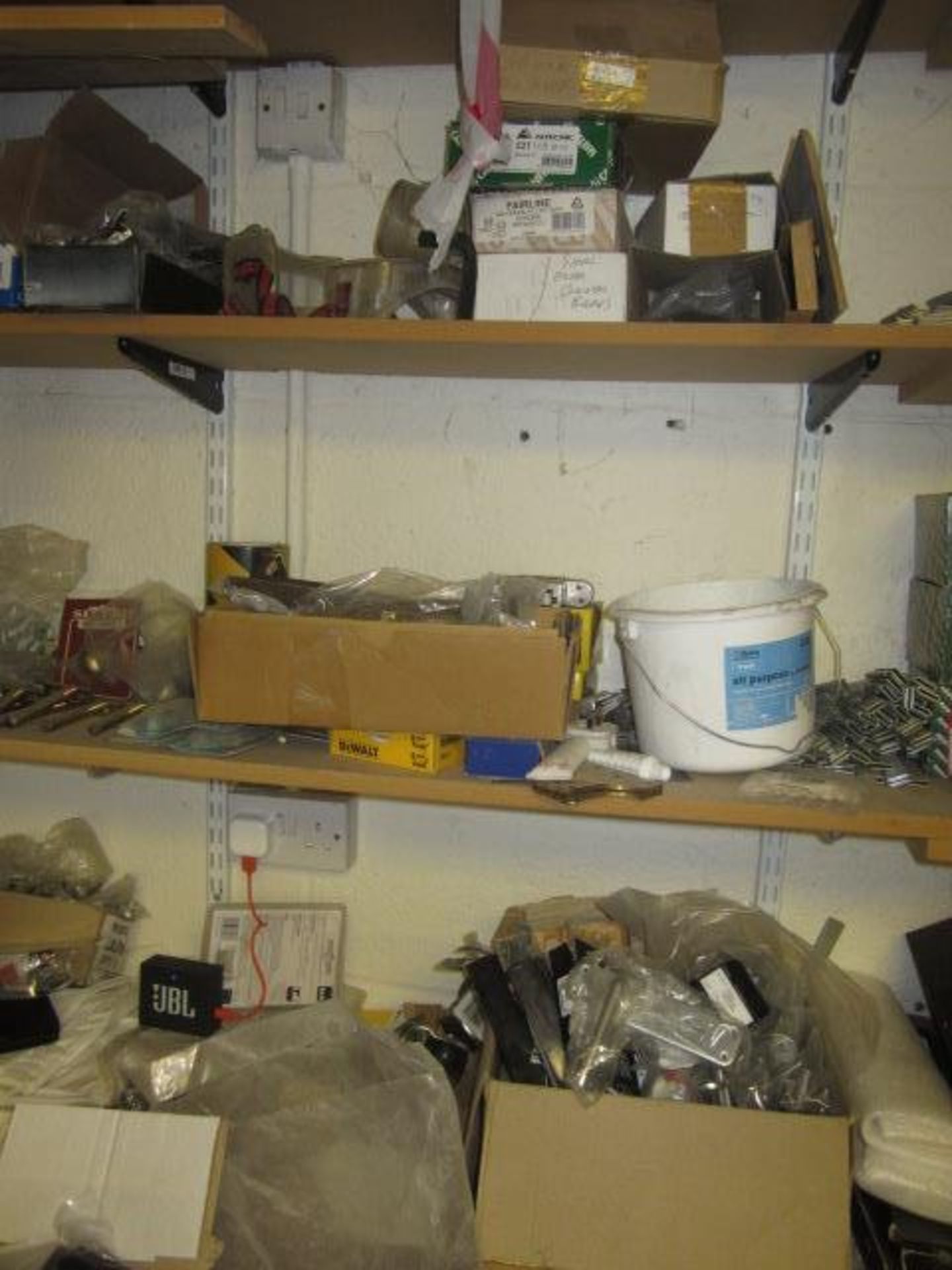 Quantity of assorted consumable stock including door fittings and fixtures, screws, through bolts, - Image 4 of 10