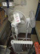 3 x pedestal fans, 1 x electric radiator heater. Located: AC Interiors, Unit A1, Deseronto Trading