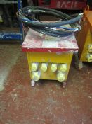 Tay Transformer site transformer, 10kva, 4 16amp outlets, 2 x 32amp outlets, 110v. Located: AC