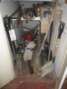 Quantity of assorted tools including spades, shovels, brushes, crow bars etc. Located: AC Interiors,