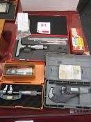 Three assorted micrometers and one depth gauge