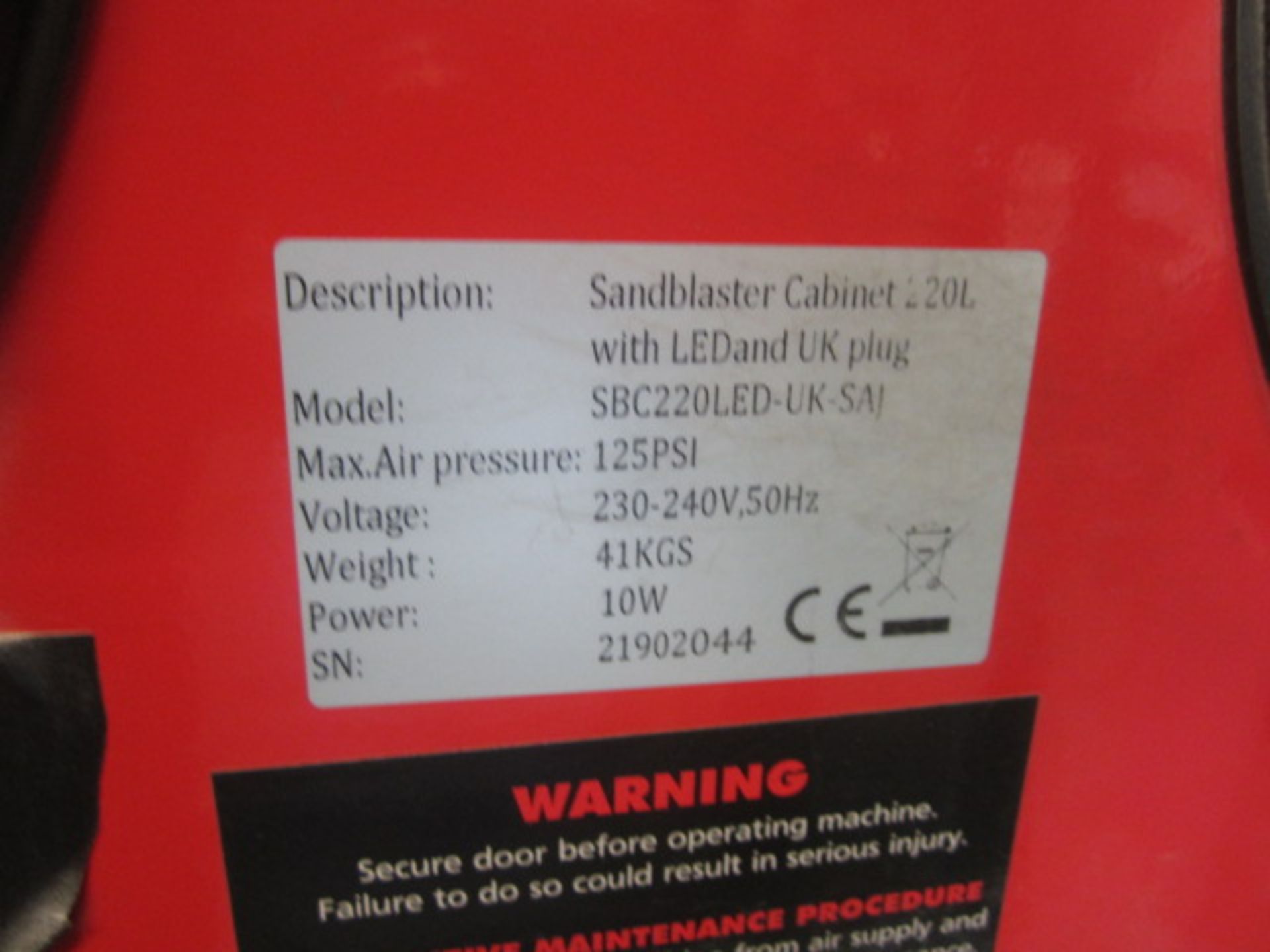 Unbadged sandblasting cabinet, model SBC220LED, serial no: 21902044 - Image 4 of 4
