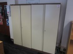 Two Bisley twin door storage cabinets, and one 4-drawer filing cabinet