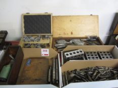 Five boxes of assorted collets, tooling, centres, etc.