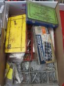 Box and contents to include circlips, split pins, springs, etc.