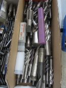 Box of assorted HSS tooling to include reamers, end mills, etc.