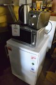 Blomberg refrigerator, Igenix microwave, toaster & kettle