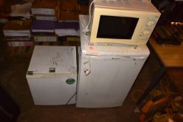 Two assorted refridgerators and Sanyo microwave