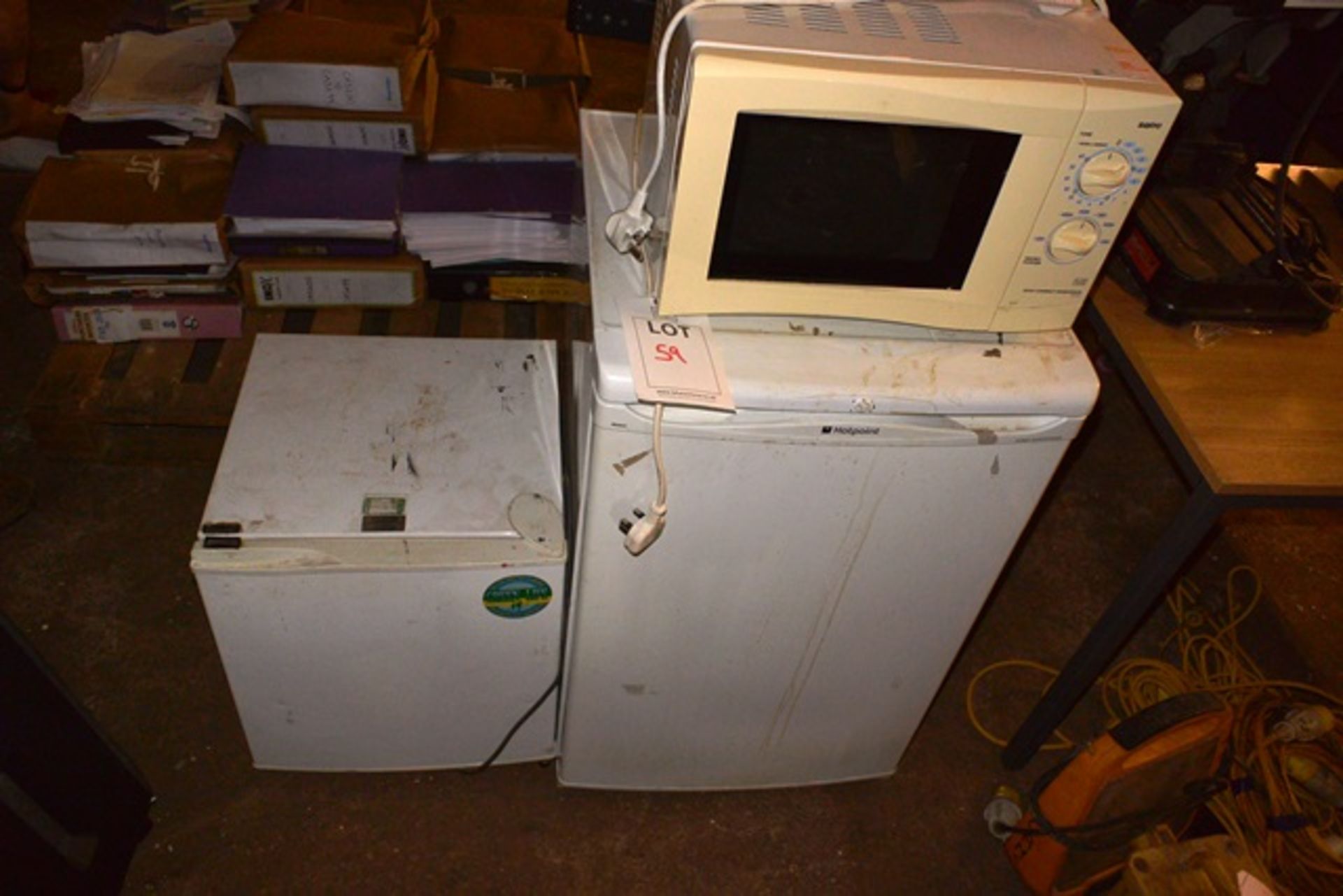 Two assorted refridgerators and Sanyo microwave