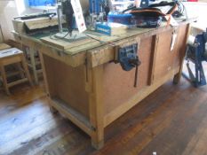 Carpenters work bench with 2 x quick release vices. Located at Church FarmPlease note: This lot, for