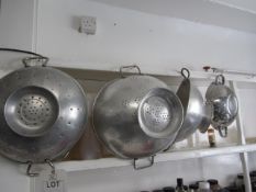 Assorted mixing bowls, jugs, pots, pans, colanders, sieves, chopping boards, cooking utensils,