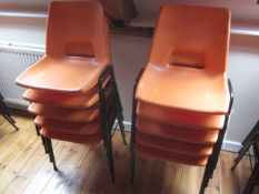 10 x plastic stacking chairs. Located at main schoolPlease note: This lot, for VAT purposes, is sold