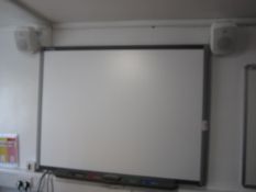 Smart Tech wall mounted smart board, 2 x speakers, NEC M230X HDMI ceiling mounted projector. Located