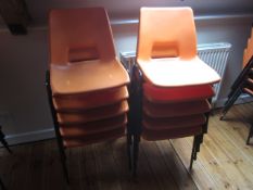 10 x plastic stacking chairs. Located at main schoolPlease note: This lot, for VAT purposes, is sold