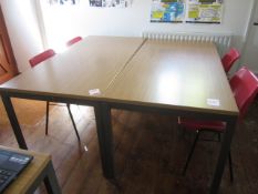 4 x tables, upholstered chair, 8 x plastic stacking chairs. Located at Church FarmPlease note: