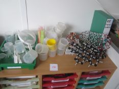Contents of 5 cupboards and mobile tray unit with contents to include plastic trays, measuring