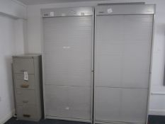 2 x metal tambour storage cupboards, 1 x 4 drawer filing cabinet. Located at main schoolPlease note: