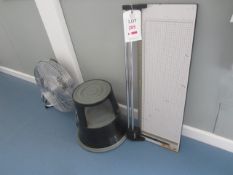 Floor fan, kik step, paper guillotine. Located at main schoolPlease note: This lot, for VAT