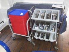 Utensils trolley and tray trolley with contents. Located at main school