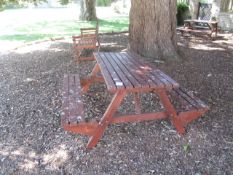 Timber slatted picnic table and bench seating. Located at main schoolPlease note: This lot, for