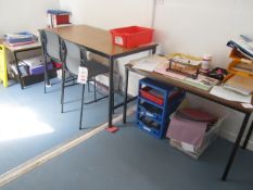 3 x assorted tables, 2 x plastic high chairs, upholstered chair. Located at main schoolPlease