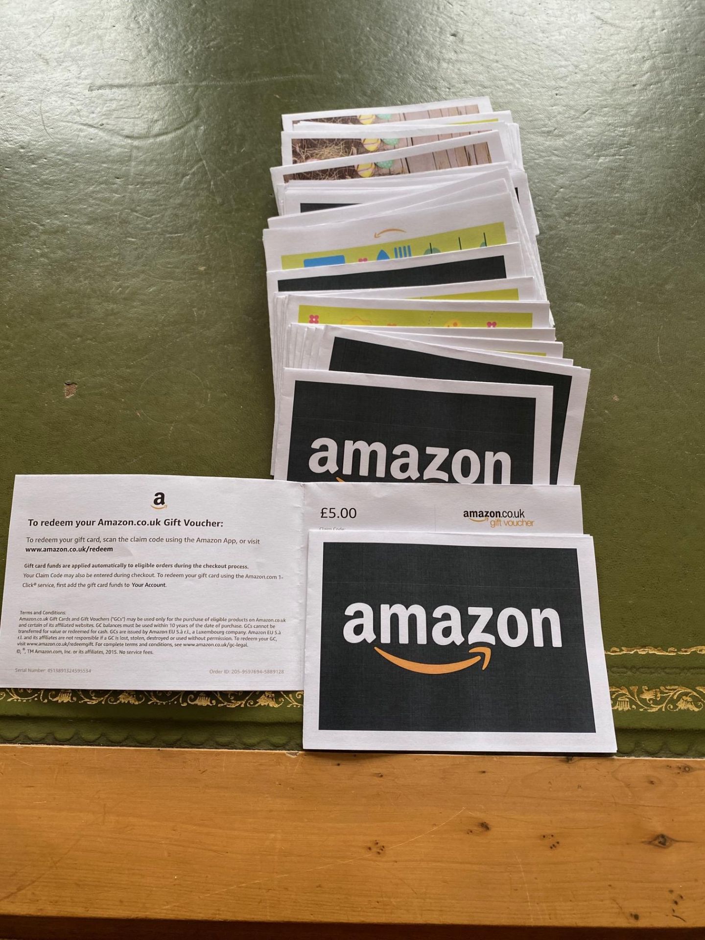 58 x Amazon £5 vouchers. Please note: This lot, for VAT purposes, is sold under the Margin scheme..