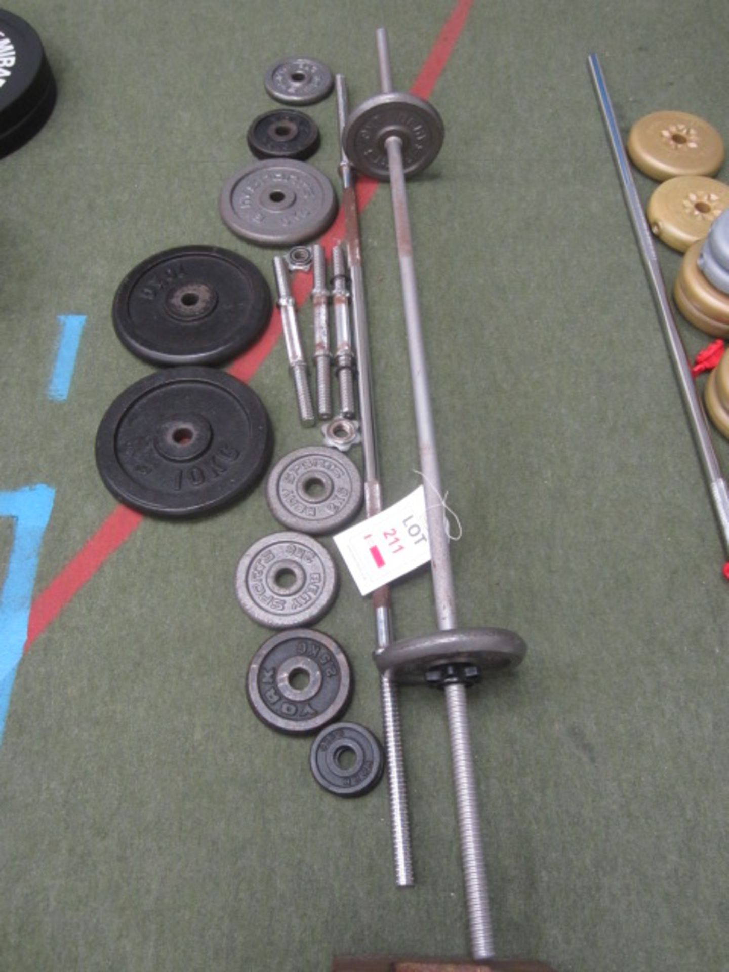 Various weight bars and weights. Located at main schoolPlease note: This lot, for VAT purposes, is