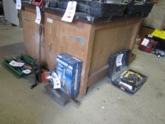 Timber workbench with under storage cupboards and Eclipse bench vice. Located at main schoolPlease